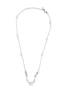 Valentino women’s collana ovalette silver chain necklace with white pearls and crystal-embellished valentino logo pendant