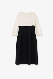 Valentino women’s crêpe midi dress in black and cream with fitted waist three-quarter sleeves and flared skirt