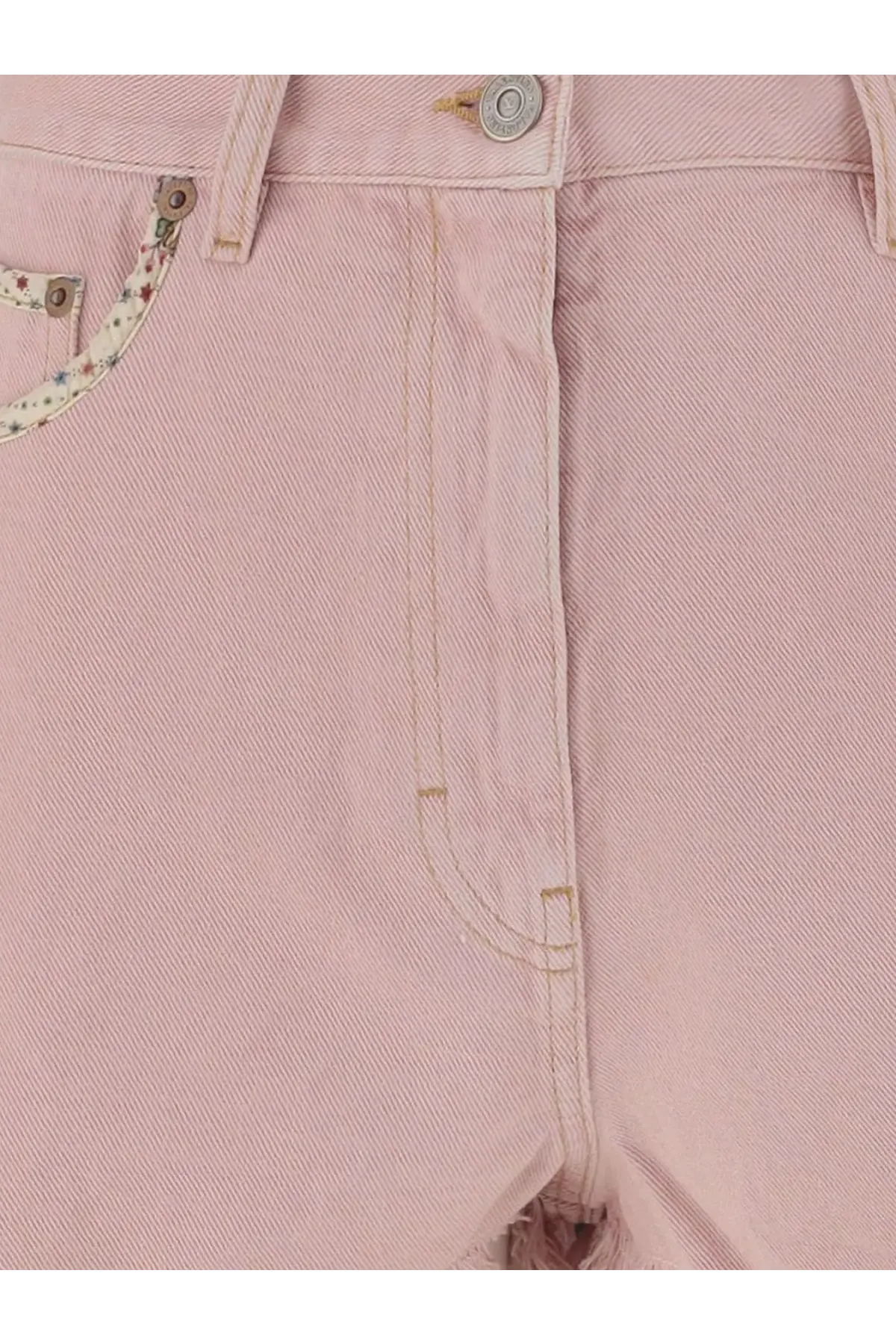 Valentino women’s pink denim shorts with floral pocket lining and silver-toned metal buttons
