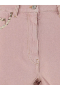 Valentino women’s pink denim shorts with floral pocket lining and silver-toned metal buttons