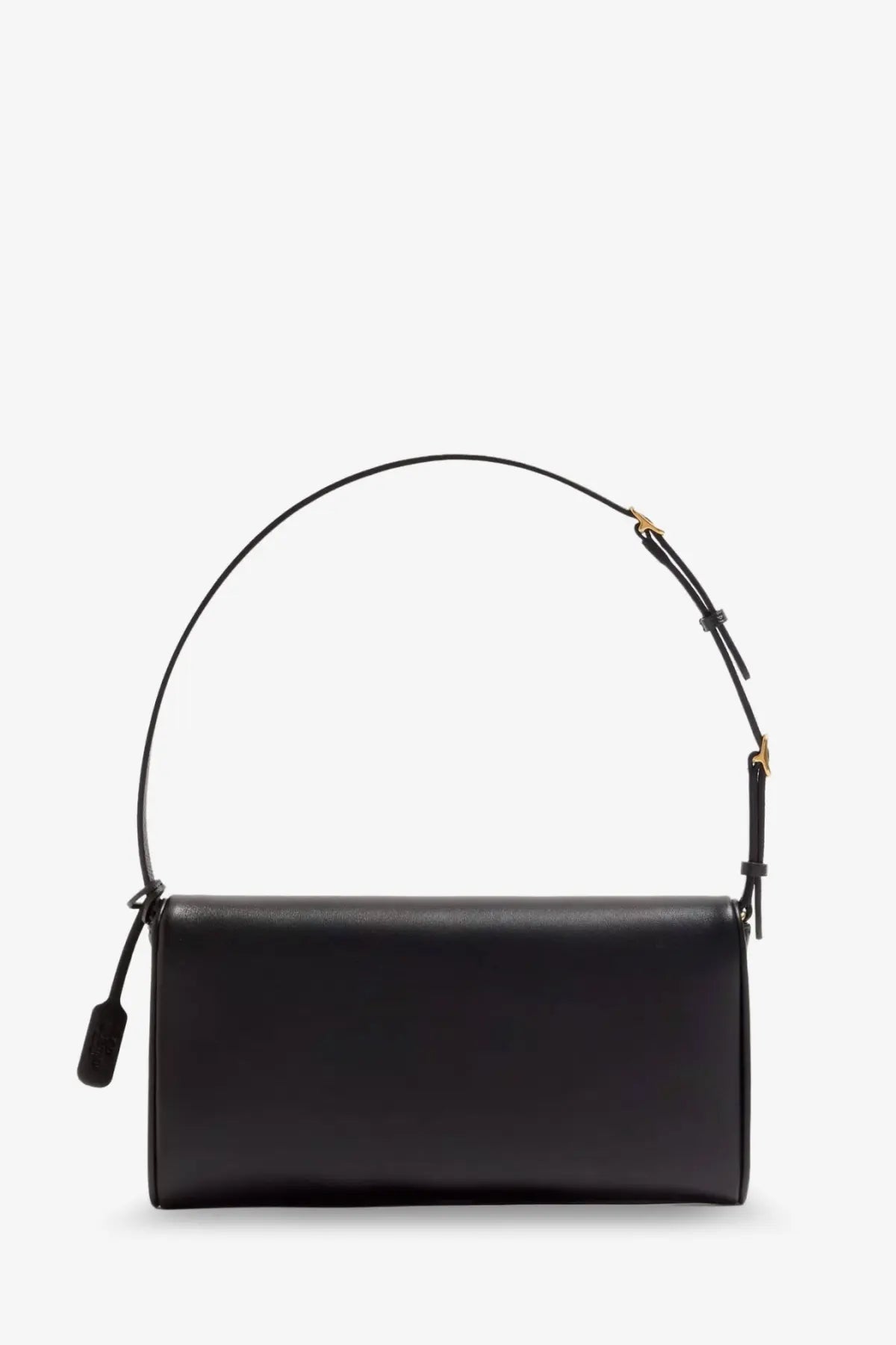Valentino women’s devain black leather shoulder bag with slender curved handle and gold-tone hardware