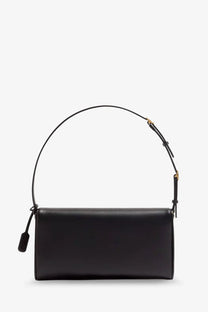 Valentino women’s devain black leather shoulder bag with slender curved handle and gold-tone hardware