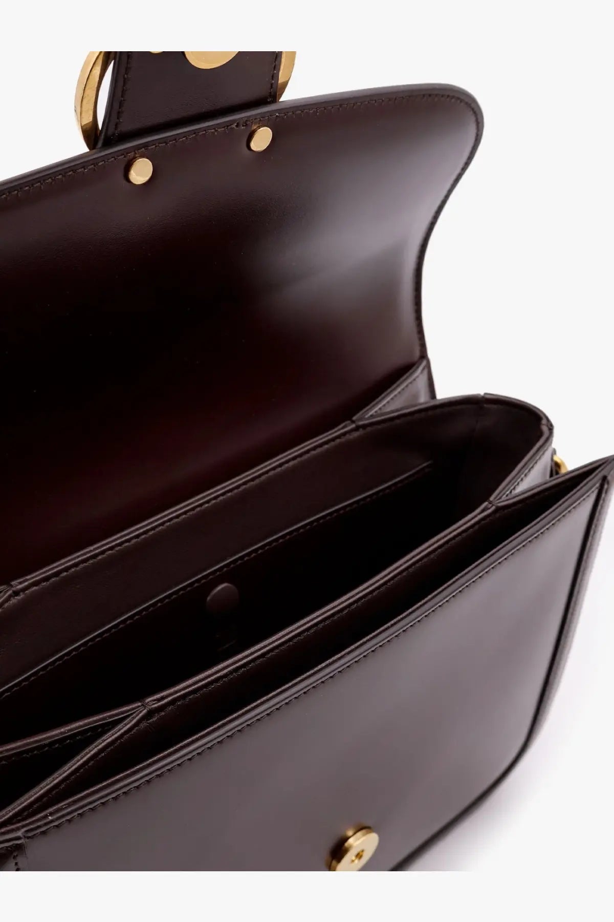Valentino women’s Valentino Garavani 9TO5 leather shoulder bag in dark brown with gold hardware and structured interior