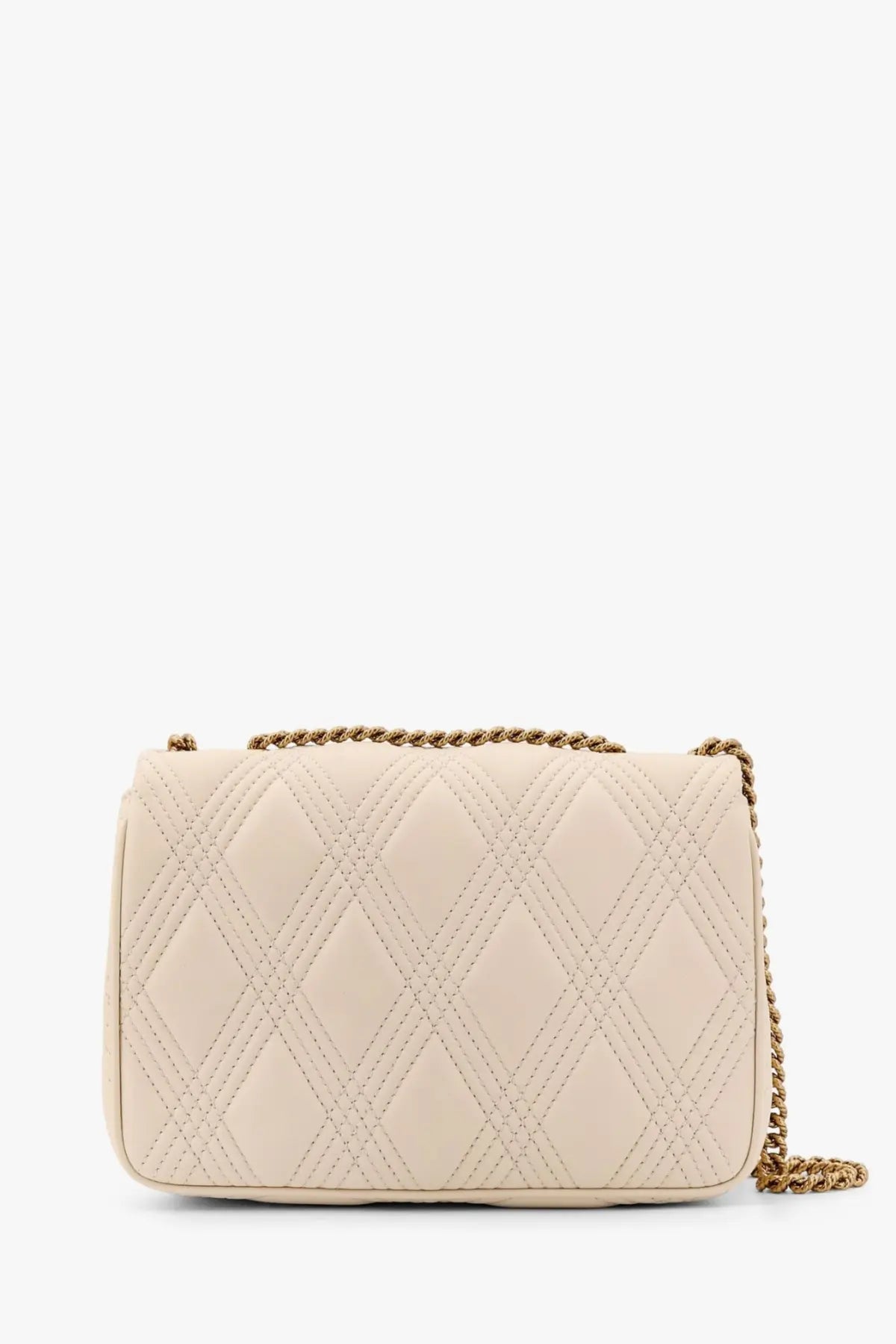 Cream-colored quilted leather crossbody bag with gold-tone chain strap by Valentino Garavani in beige