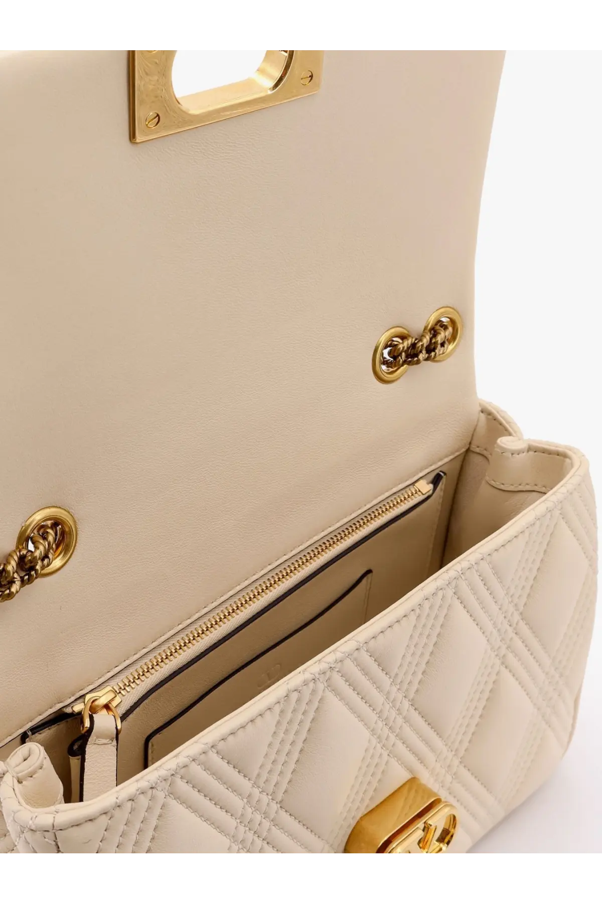 Cream-colored quilted leather Valentino Garavani medium shoulder bag with gold-tone hardware and top handle