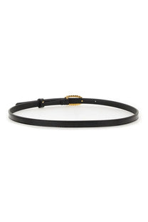 Valentino women’s black leather belt with gold-toned ornate buckle for stylish waist accessory