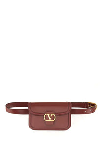 Valentino women’s leather pouch red in rich burgundy with gold-tone v-logo clasp belt bag design