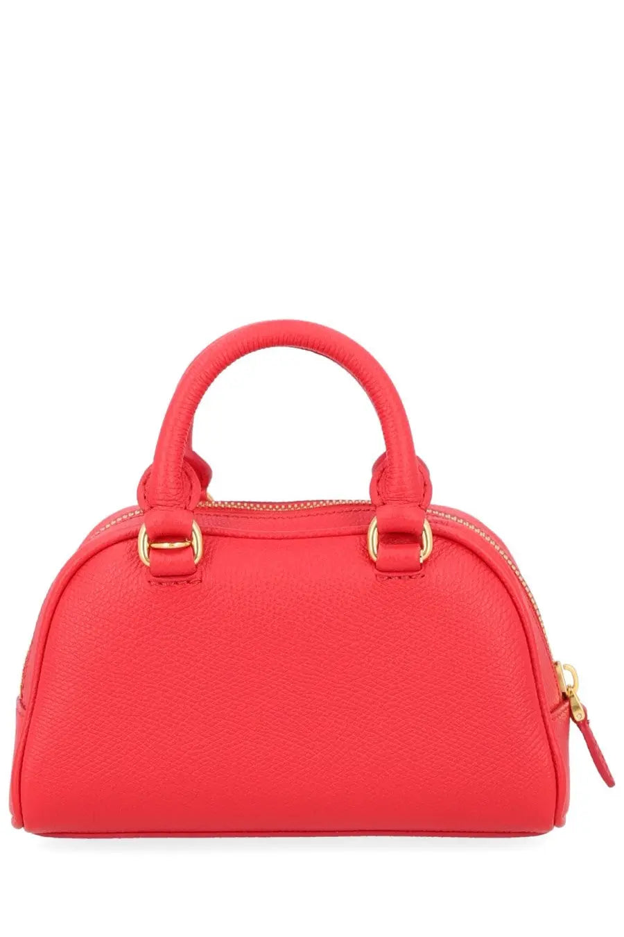 Valentino women’s mini bauletto vlogo signature satchel in vibrant coral-red textured leather with gold hardware and rounded handles