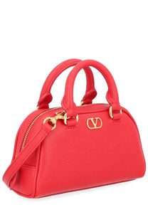 Valentino women’s mini bauletto vlog signature red vibrant red leather handbag with gold-tone hardware and logo plaque