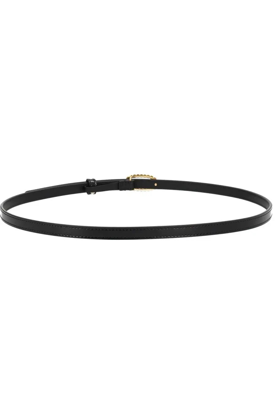 Valentino women’s mini vlogo signature black leather belt with a gold-toned textured buckle