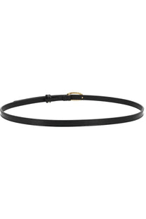 Valentino women’s mini vlogo signature black leather belt with a gold-toned textured buckle