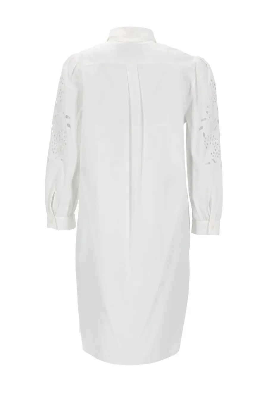 Valentino womens white popeline shirt dress with long sleeves classic collar and subtle embroidered sleeve detailing