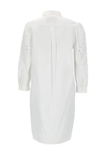 Valentino womens white popeline shirt dress with long sleeves classic collar and subtle embroidered sleeve detailing