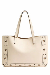 Valentino women’s Nellcôte shopping bag in cream leather with metallic grommet detailing along the edges