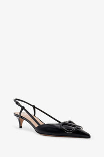 Black patent leather slingback pump with signature v-logo buckle by Valentino women’s patent leather pumps black