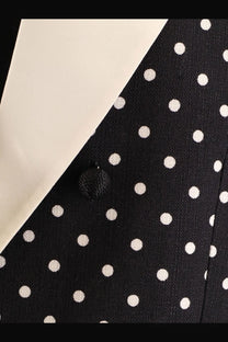 Valentino women’s black viscose blazer featuring white polka dots and a textured black button detail