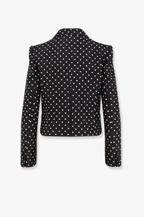 Valentino women’s black viscose blazer with white polka dots featuring tailored fit and structured shoulders