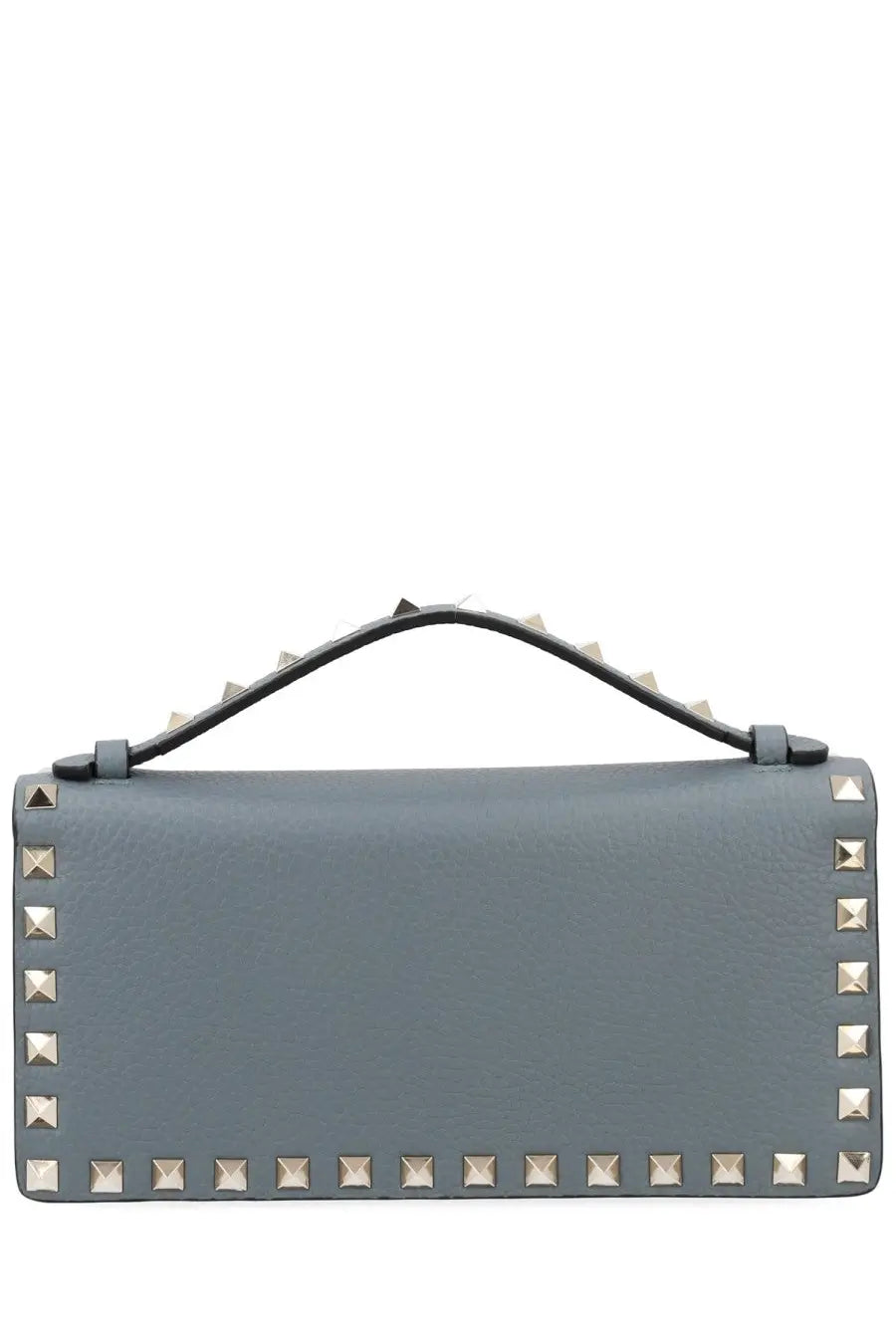 Valentino women’s portafoglio rockstud con catena gray sleek gray leather handbag with silver-toned studs along edges and handle