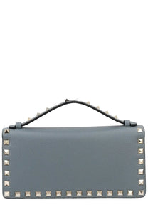 Valentino women’s portafoglio rockstud con catena gray sleek gray leather handbag with silver-toned studs along edges and handle
