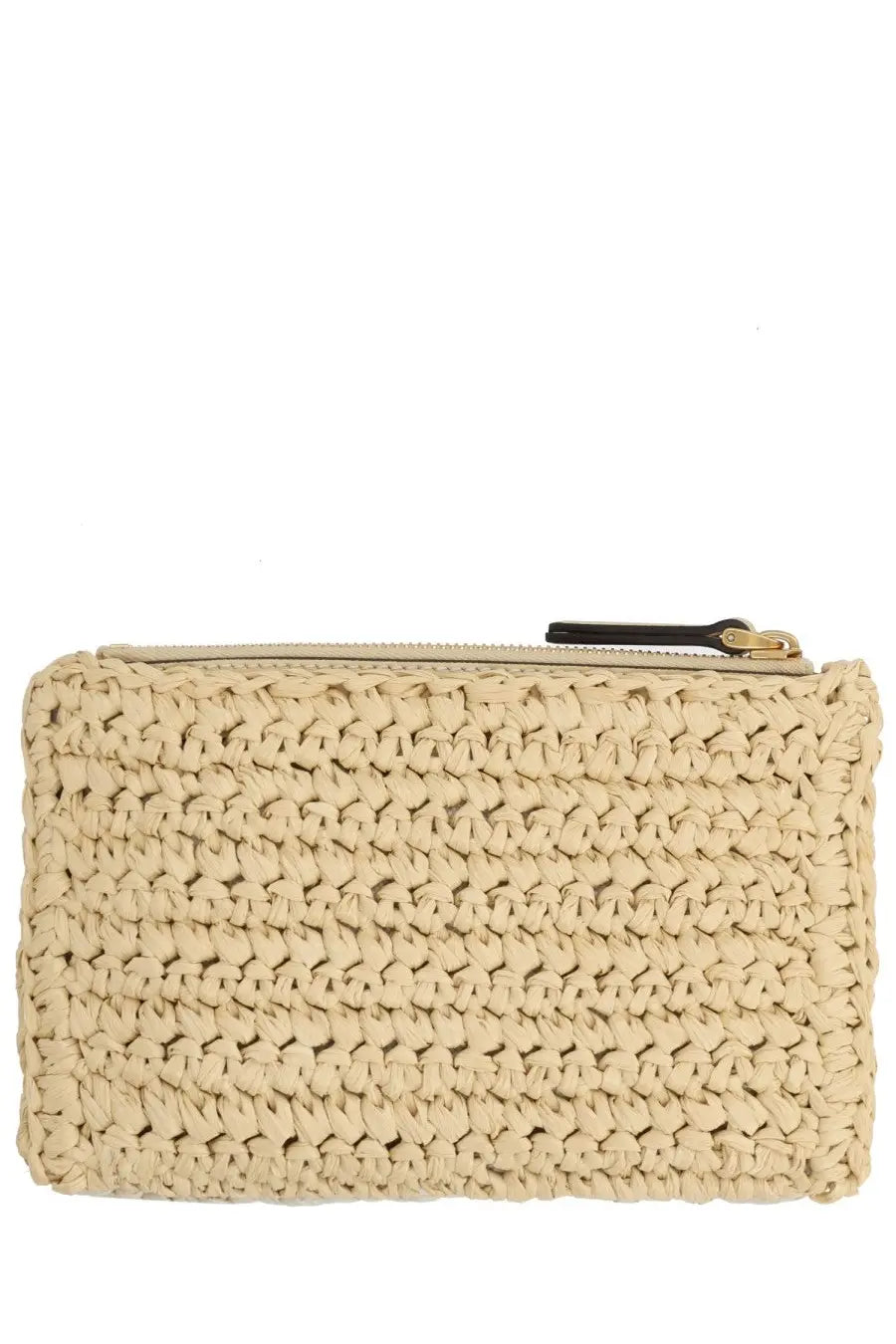 Valentino women’s pouch viva superstar in crochet beige beige woven straw clutch with gold-tone zipper and black pull tab
