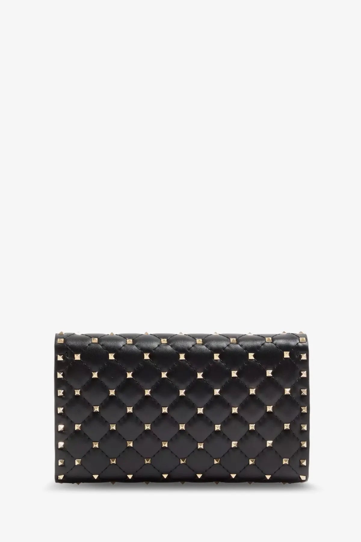 Valentino women’s rockstud spike black leather crossbody bag with gold-tone studs in a diamond pattern