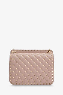 Valentino women’s blush pink quilted leather handbag with gold-tone rockstud spike accents and top handles