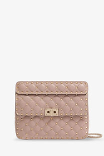 Valentino womens blush pink quilted leather crossbody bag with gold-tone rockstud spike studs and chain strap