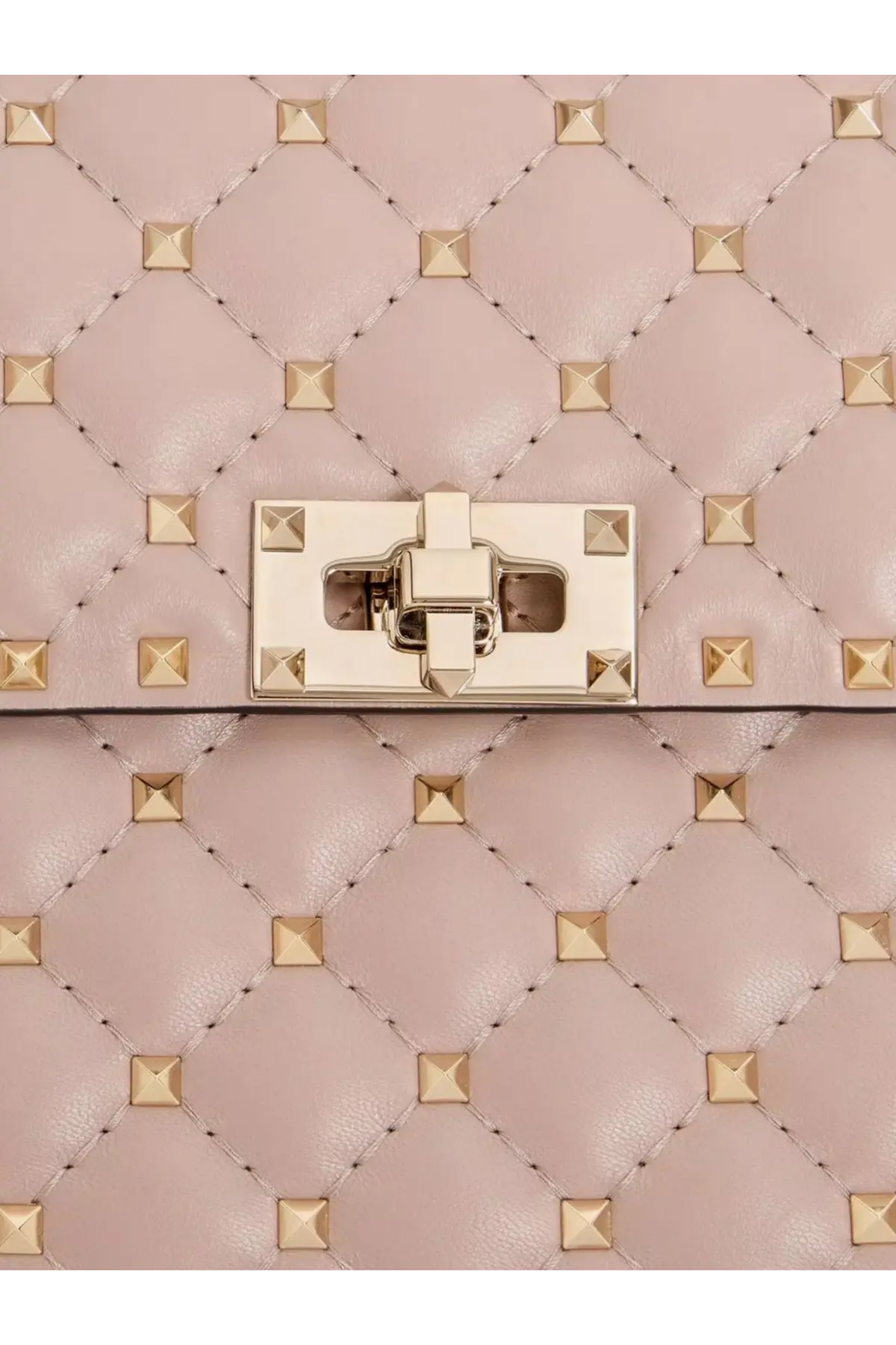 Valentino women’s pink quilted leather crossbody bag with gold-tone studs and metallic clasp
