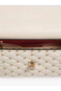 Valentino women’s white quilted leather crossbody bag with gold-tone studs and matching metallic clasp