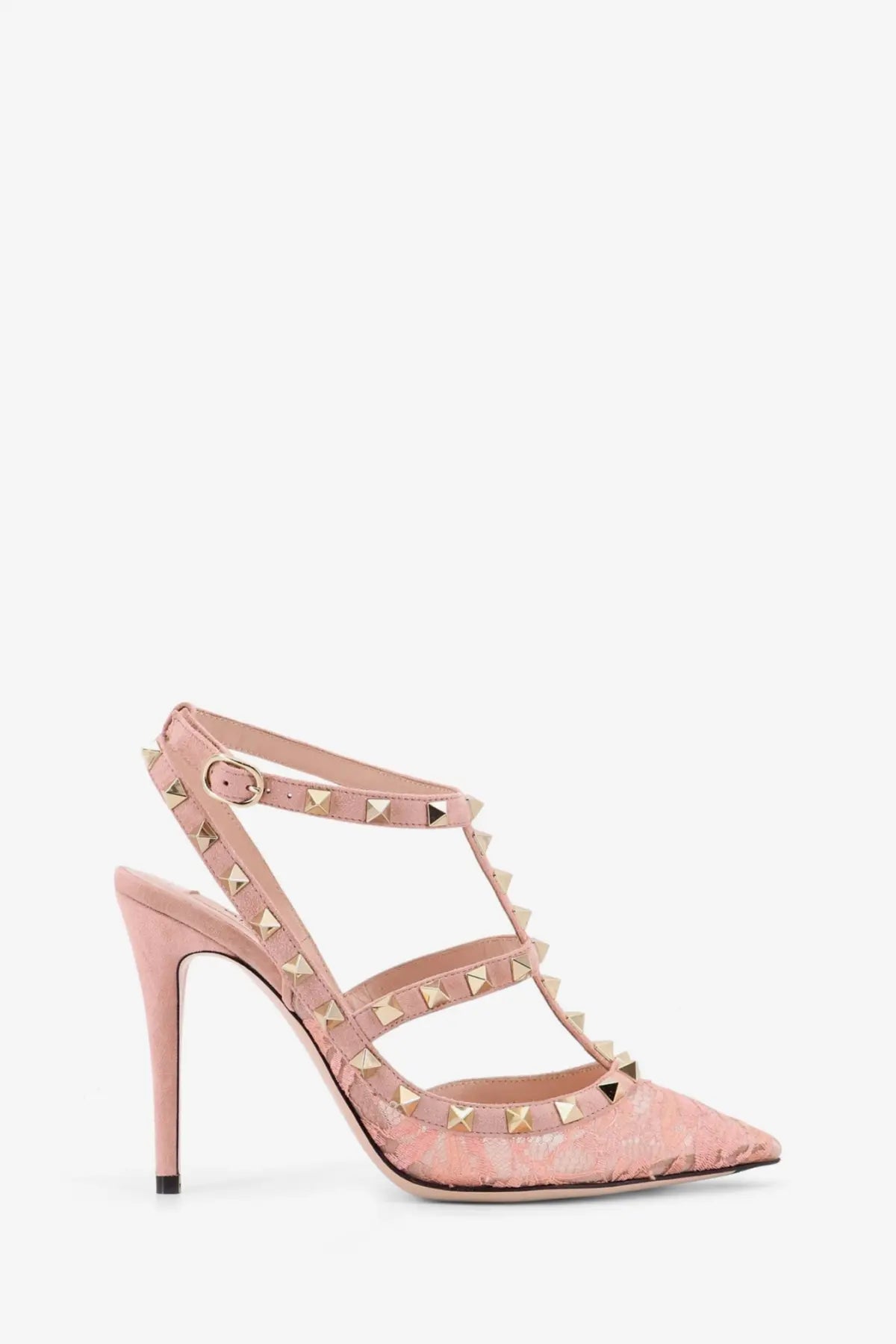 Valentino women’s pink suede rockstud slingback pump with gold-tone pyramid studs in orange style