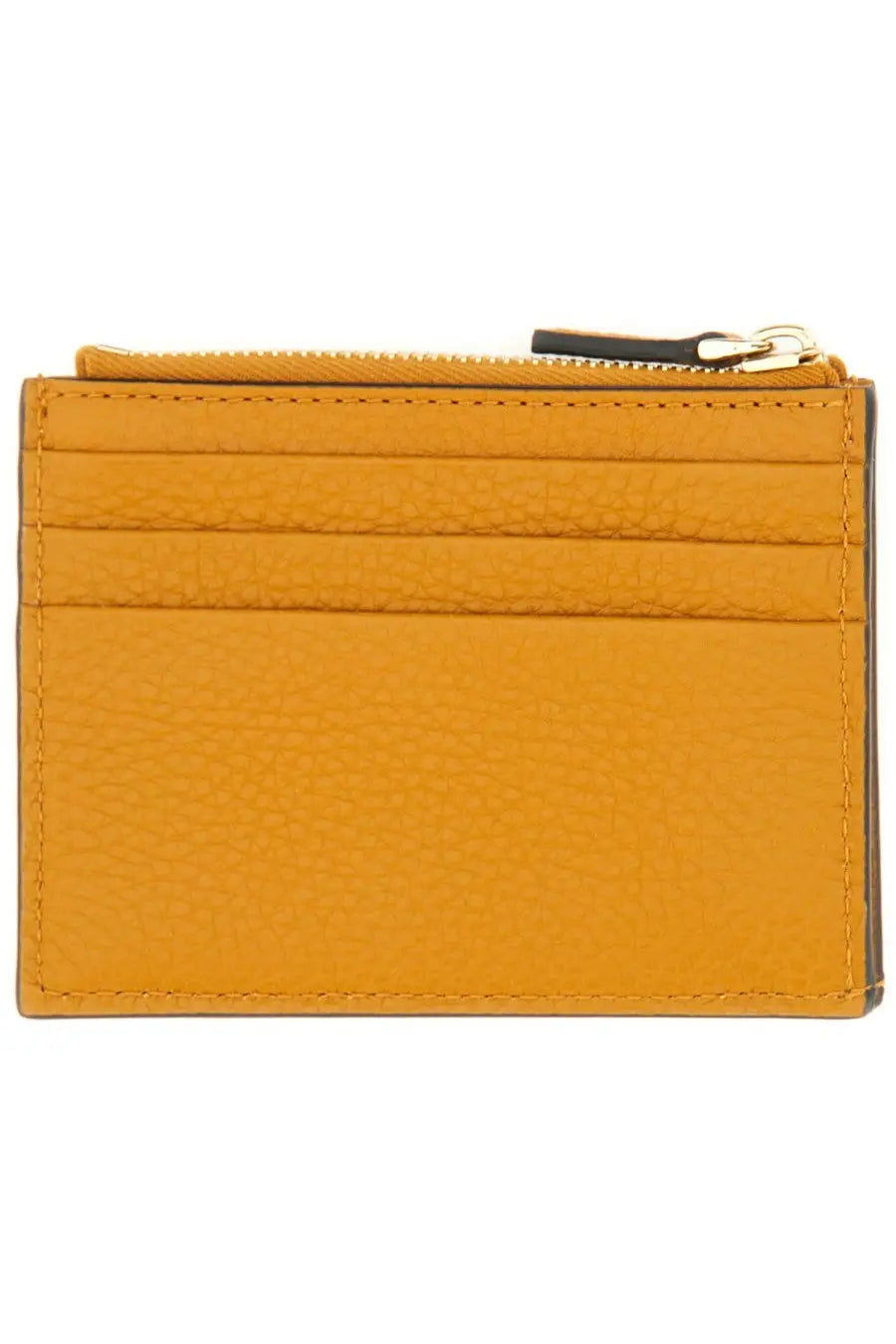 Valentino women’s rockstud wallet in mustard yellow leather with gold zipper and stitched seams