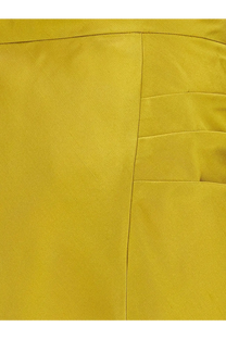 Valentino women’s shantung midi skirt in bright yellow fabric with woven texture and vertical pleats on the right side