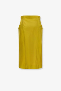 Valentino women’s shantung midi skirt in mustard yellow with a satin finish and subtle side pockets