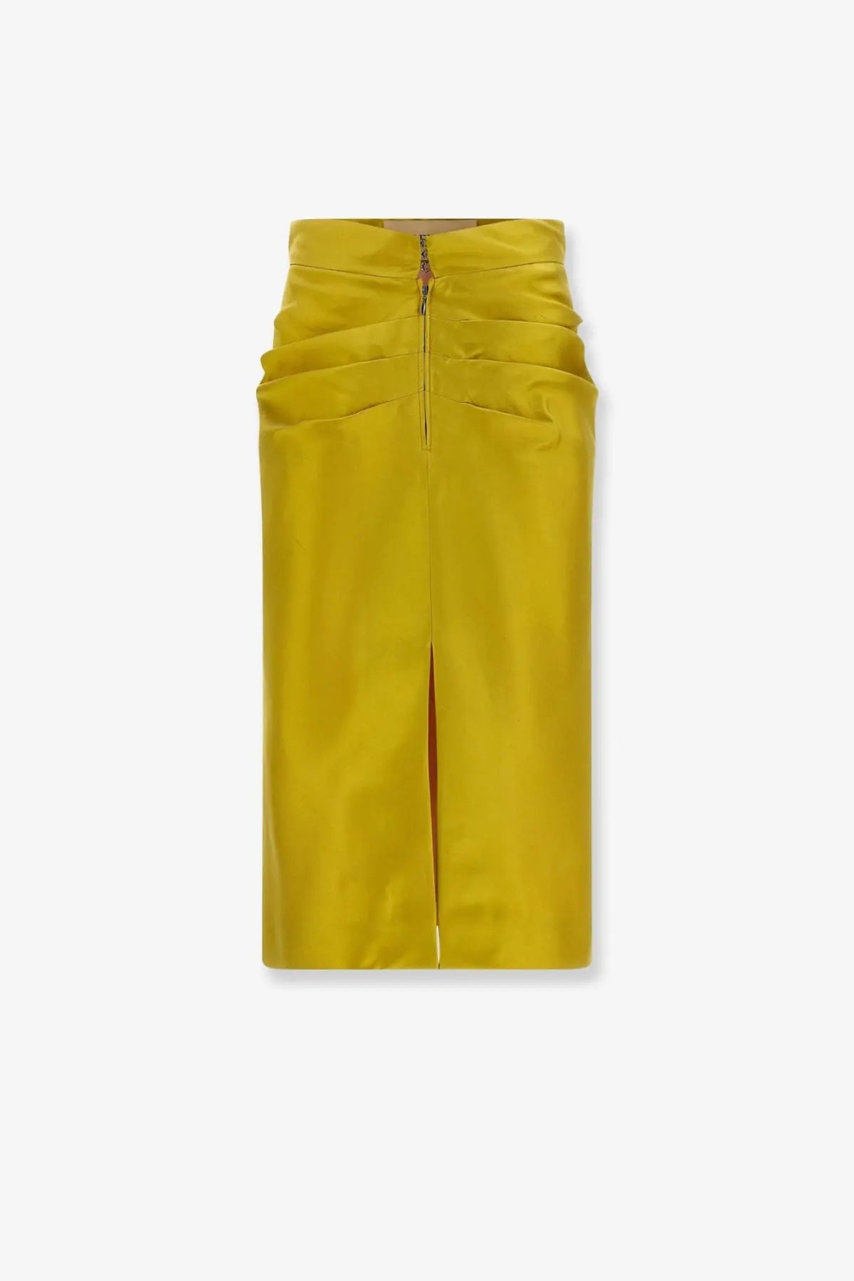 Valentino women’s shantung midi skirt in vibrant yellow satin with high waist and front zipper closure