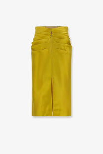 Valentino women’s shantung midi skirt in vibrant yellow satin with high waist and front zipper closure