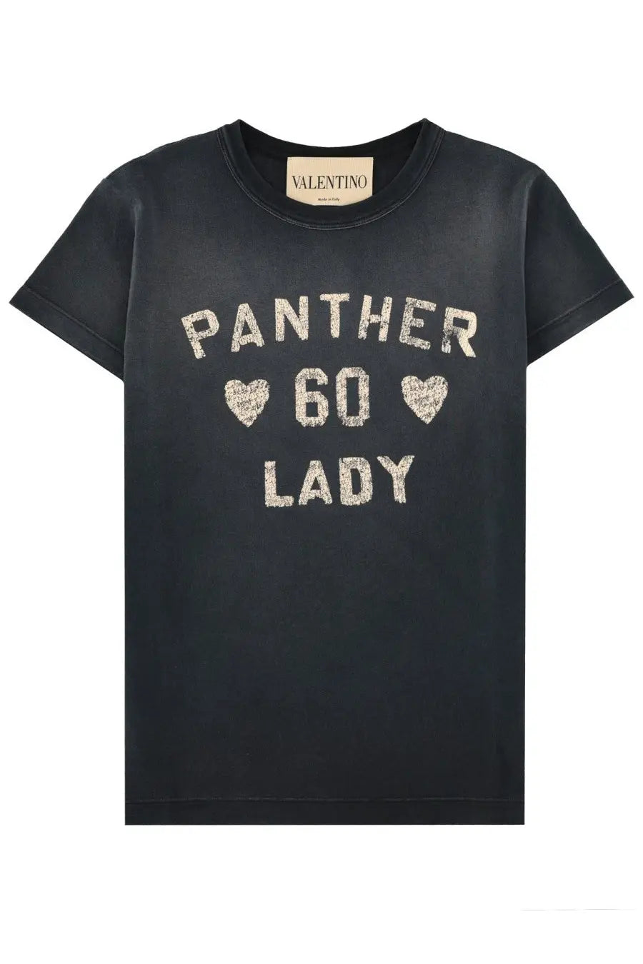 Black Valentino women’s cotton t-shirt with panther 60 lady glittery silver print and heart details