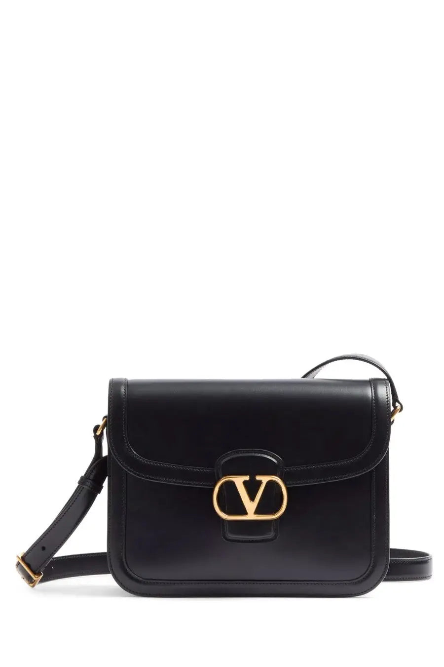 Valentino women’s black leather shoulder bag featuring rockstud gold-tone hardware crossbody style