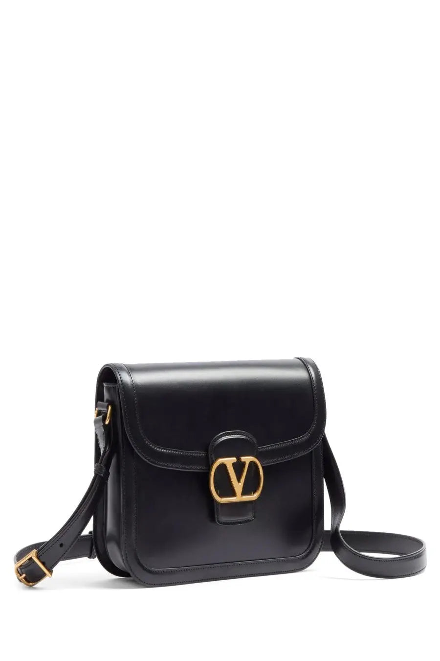 Black leather Valentino Garavani V-logo crossbody bag with gold-tone hardware for women shoulder use