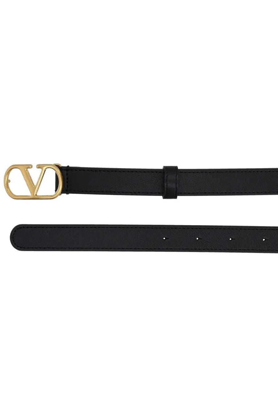 Valentino women’s black leather belt with gold-tone vlogo buckle featuring signature design detail