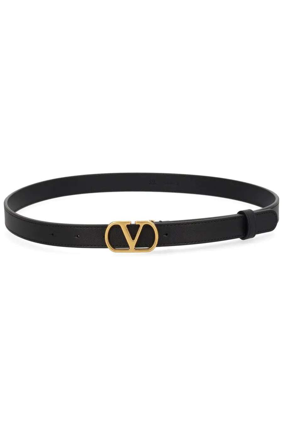 Valentino womens black leather belt with gold-tone vlogo buckle for stylish everyday wear