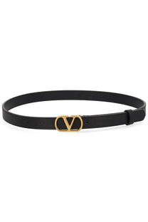 Valentino womens black leather belt with gold-tone vlogo buckle for stylish everyday wear