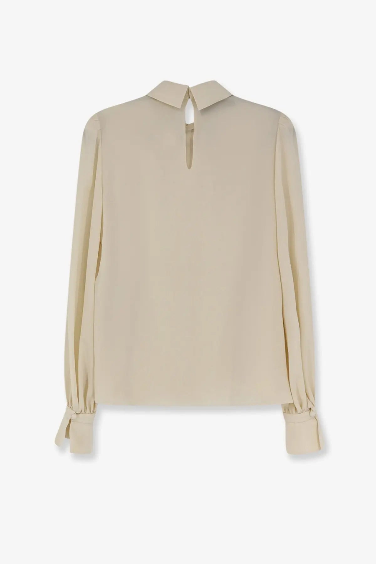 Valentino women’s beige silk blouse with classic collar and gathered cuffs perfect for elegant wear