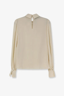 Valentino women’s beige silk blouse with classic collar and gathered cuffs perfect for elegant wear