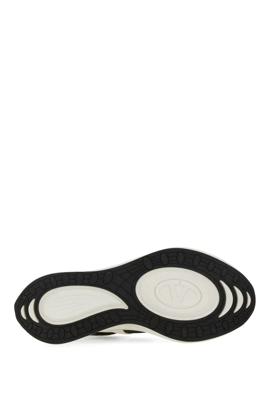 Valentino women’s sneaker vlogoeasyjog white sole with black and white modern design and oval-shaped logo in center