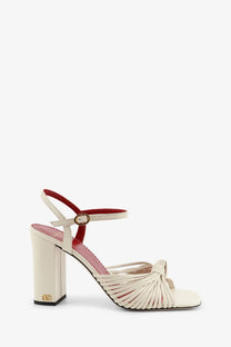 Valentino women’s white leather sandals with cream gucci woven toe design and red ankle strap with gold buckle
