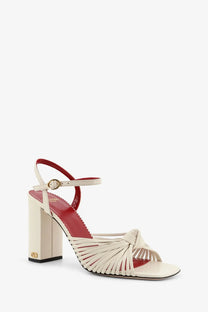 Valentino women’s vg annet cream leather sandals with red interior gold buckle and woven strap detail