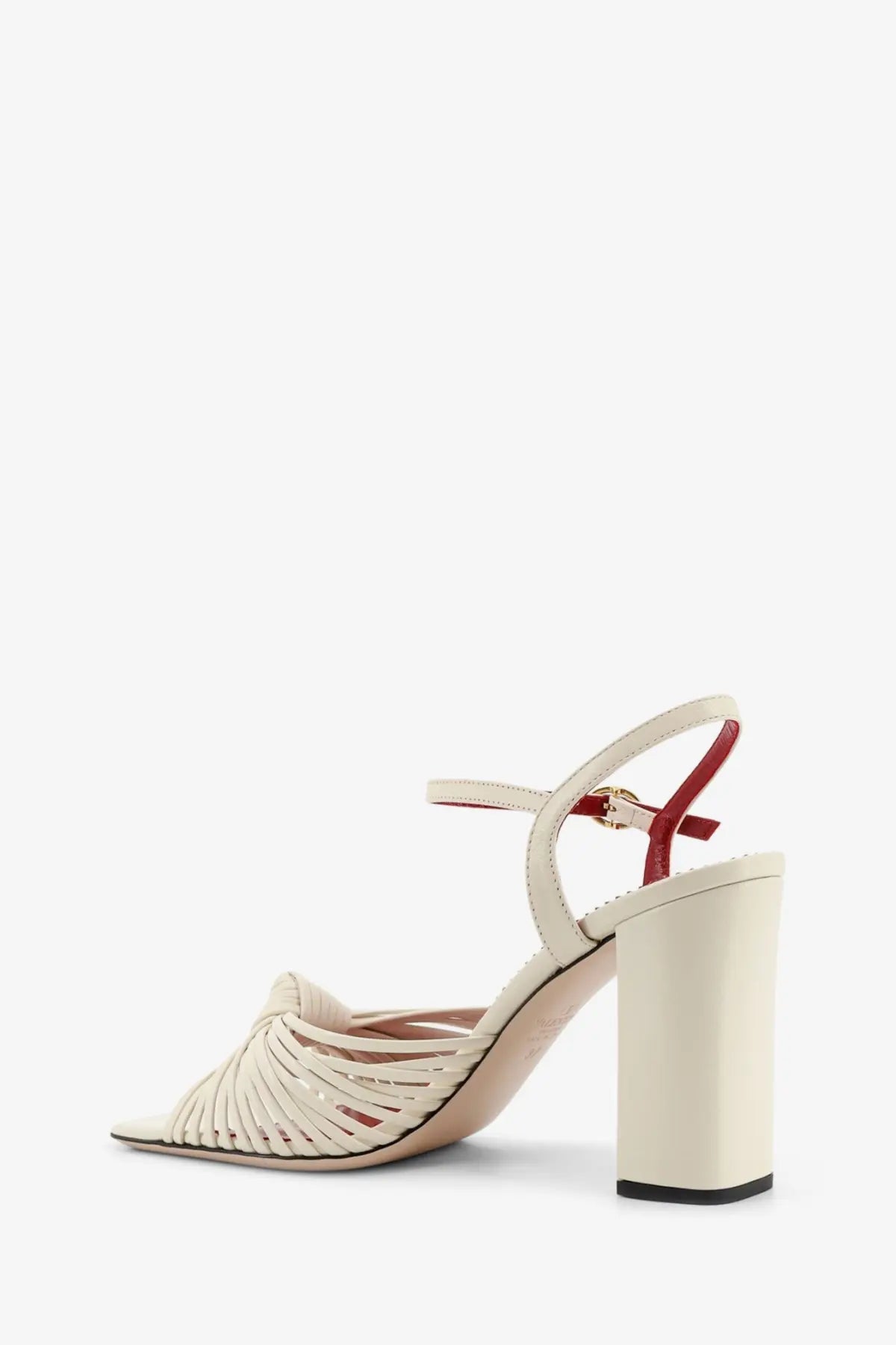 Valentino women’s vg annet cream leather sandal with chunky block heel and red accent strap