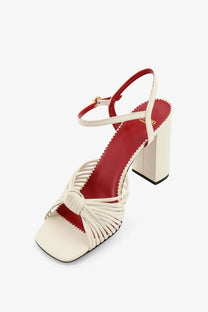 Valentino women’s vg annet white leather strappy sandal with bold red interior and block heel