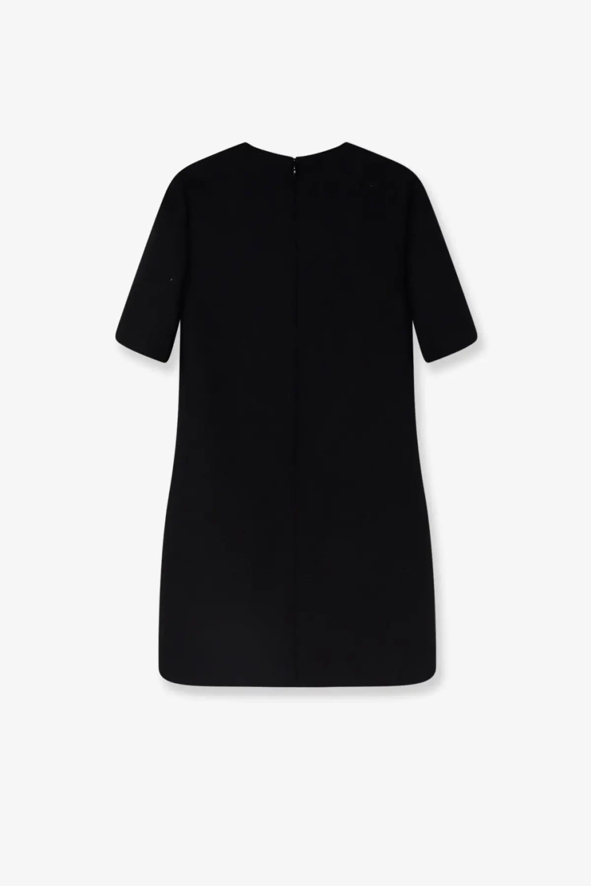 Valentino women’s black mini dress in virgin wool and silk with a simple, minimalist design and short sleeves