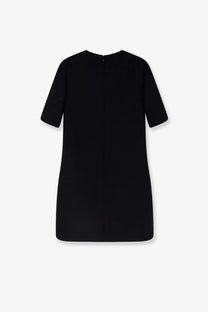 Valentino women’s black mini dress in virgin wool and silk with a simple, minimalist design and short sleeves